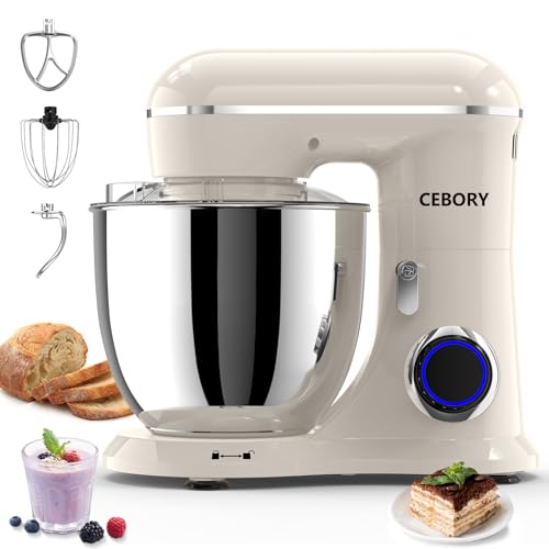 3-IN-1 Electric Stand Mixer, 6.5QT Bowl 660W 10-Speed Kitchen Mixer, Household Food Mixers include Dough Hook, Beater and Whisk, Bread Cake Mixer for Baking and Most Home Cooks