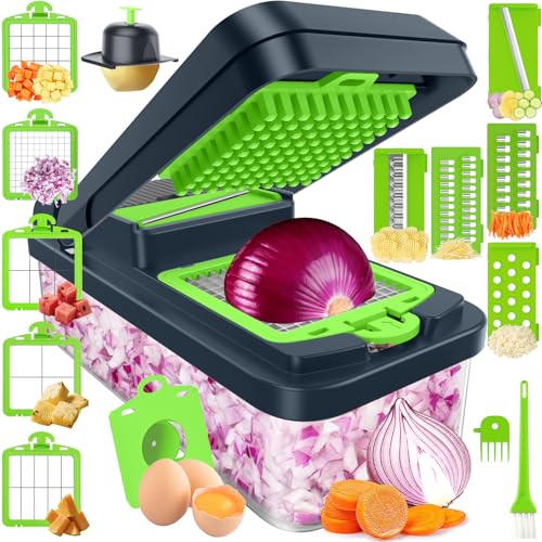 15-in-1 Vegetable Chopper, Food Veggie Chopper With Container (Green / 10 blades)
