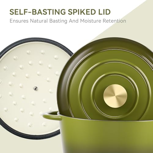 6 Quart Enameled Dutch Oven Pot with Lid (6 QT / Golden Green)