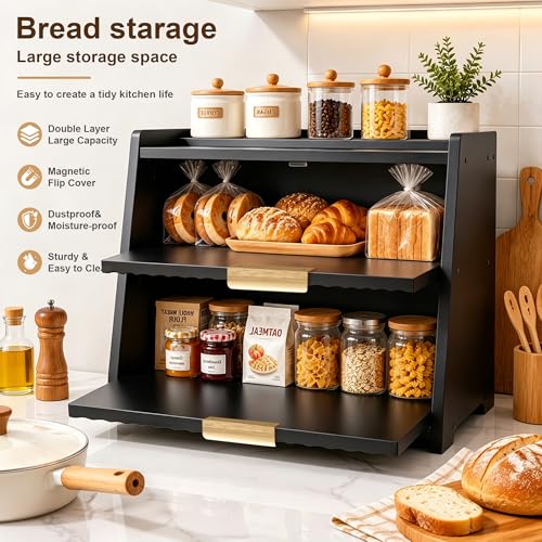 Large Bread Box for Kitchen Counter (Black)