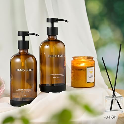 Glass Kitchen Soap Dispenser Set with Ceramic Tray