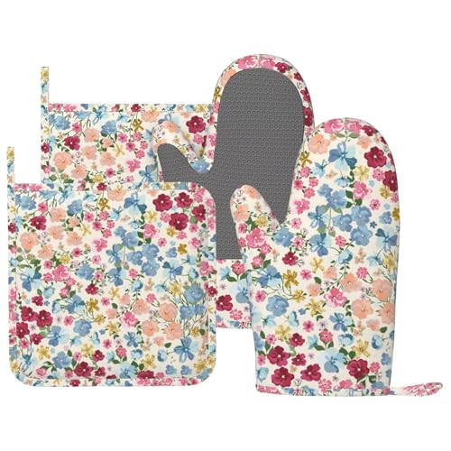 Oven Mitts and Pot Holders Set of 4 Silicone Kitchen Mitten Gloves and Non
