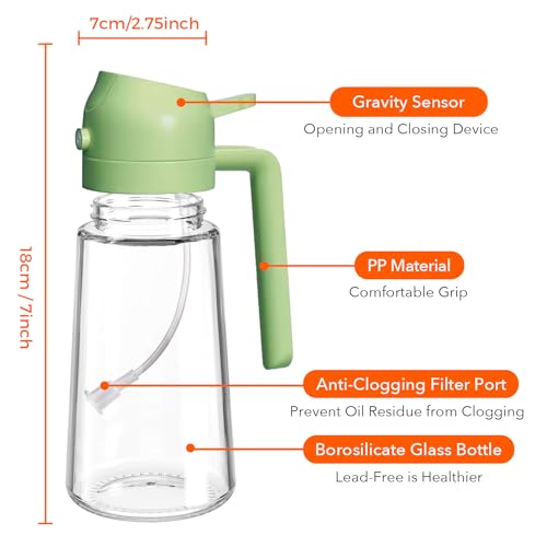 16oz 470ml Glass Olive Oil Sprayer for Cooking with Stickers (1Pc Green)