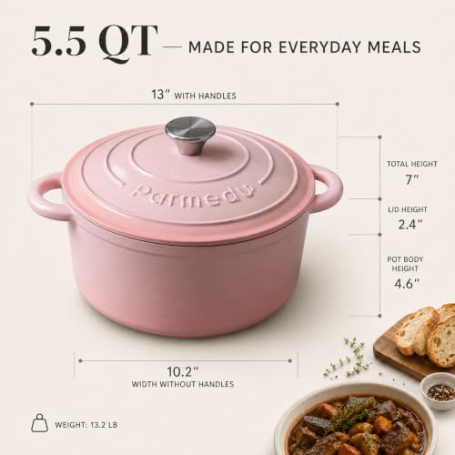 5.5QT Enameled Cast Iron Dutch Oven for Sourdough Bread Pink (Pink / 5.5QT)