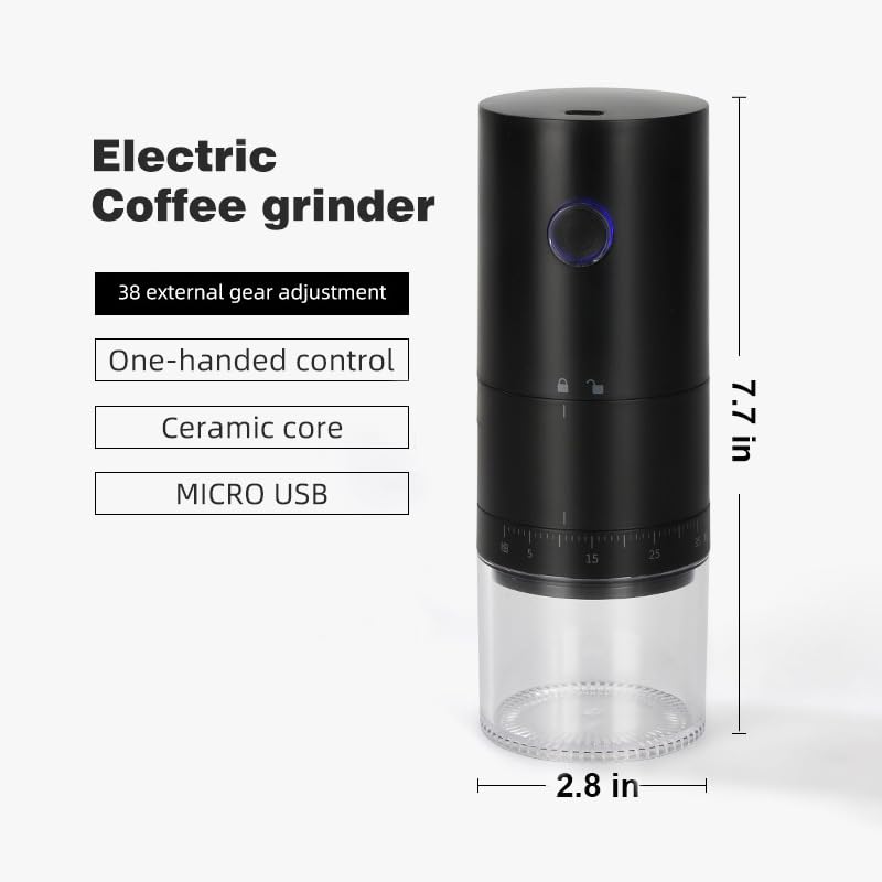 Portable Electric Burr Coffee Grinder with 38 Adjustable Grind Settings (Black)