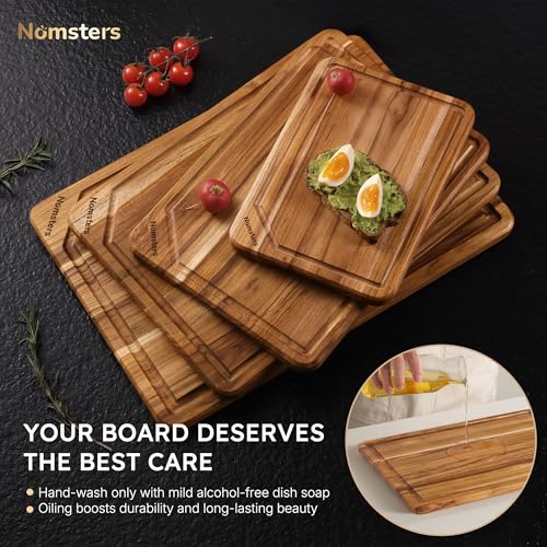 4 Pack Teak Wood Cutting Boards for Kitchen Wooden Chopping Board Non Toxic (Set of 4)