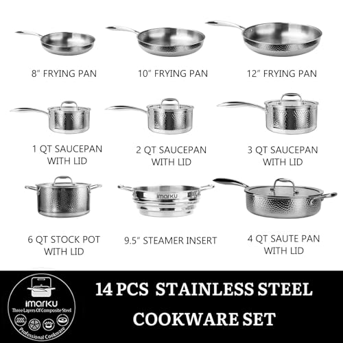 14-Piece Tri-Ply Hammered Stainless Steel Cookware Set (14-Piece)