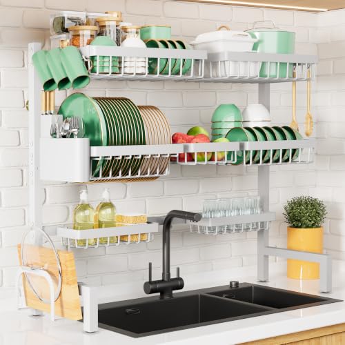 Adjustable Over The Sink Dish Drying Rack (White / X-Large)