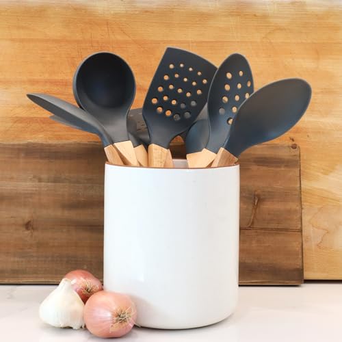 Dark Grey Nylon Wooden Kitchen Utensils Cooking Spoons