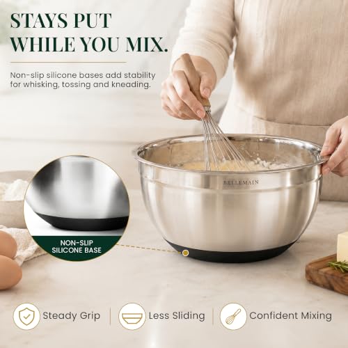 Stainless Steel Mixing Bowls with Airtight Lids Set (Silver/Black / 3 Piece)
