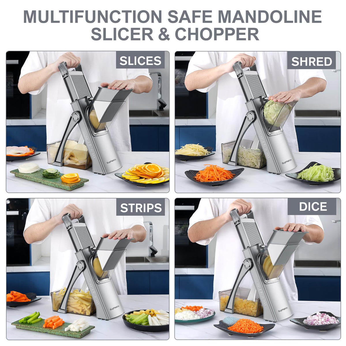 Safer Mandoline Slicer for Kitchen (Gray)