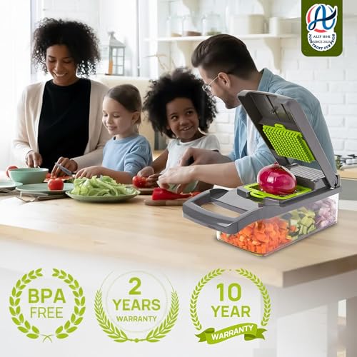 16-in-1 Vegetable Chopper & Mandoline Slicer, Heavy-Duty Food Chopper with 8 Stainless Steel Blades, Onion Dicer, Veggie Cutter, Drain Basket, Egg Separator & Storage Container