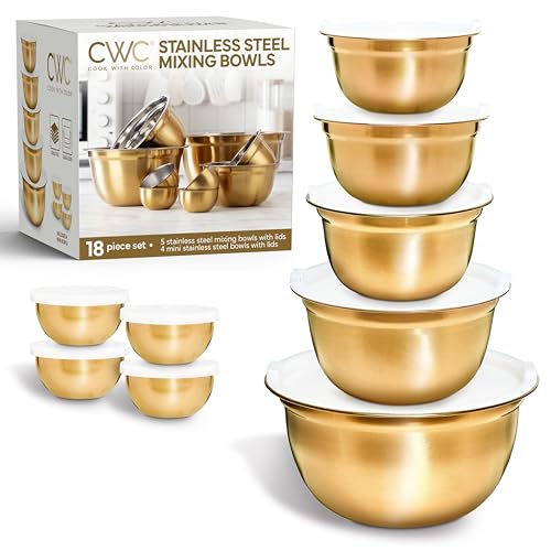 18 Piece Mixing Bowls Set with Airtight Lids (Gold)