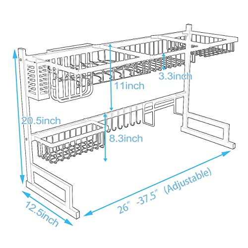 Over Sink Dish Drying Rack Stainless Steel (Silver(304 Stainless Steel) / 2Tier - Standard(26"-38"))