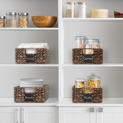 Water Hyacinth Pantry Baskets with Chalkboard Labels and Chalk Marker