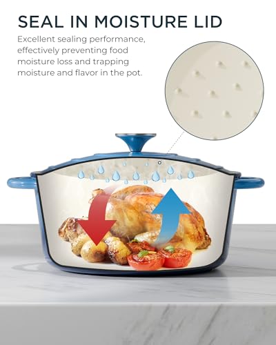 Enameled Cast Iron Dutch Oven (Cooking Pot / Navy blue / 7.5QT)