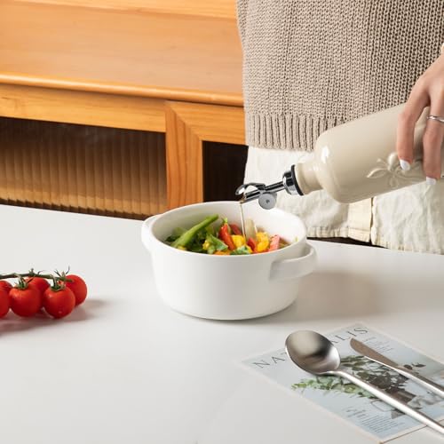 Sweejar Ceramic Olive Oil Dispenser Bottle for Kitchen Counter (Beige / 20 oz (Silver Spout))
