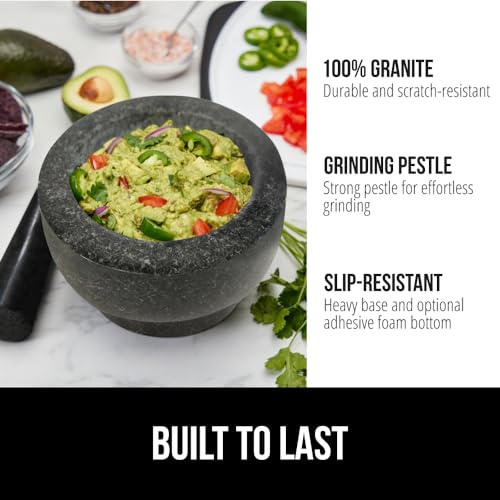 Natural Granite Stone Mortar and Pestle Set (Polished Black / 2 Cup)