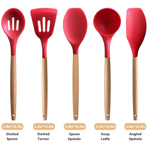 Silicone Cooking Utensils Set 5Pcs Non (Standard 5-Piece Set / Red)