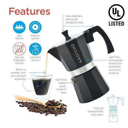 Milano Stovetop Espresso Maker Moka Pot 9 espresso Cup 15.2oz Black (9 espresso cups / Black)