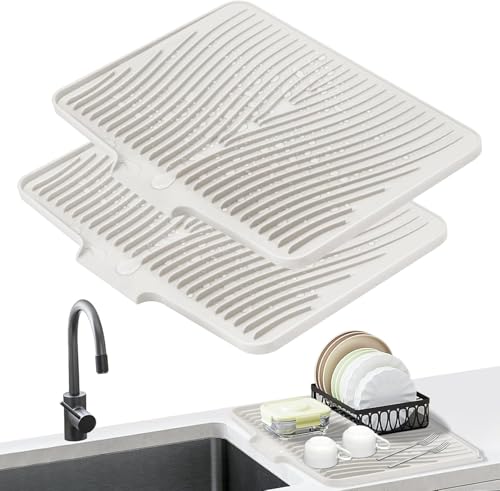 Silicone Dish Drying Mat for Kitchen counter (Cream-2pcs / 15.8" x 13")