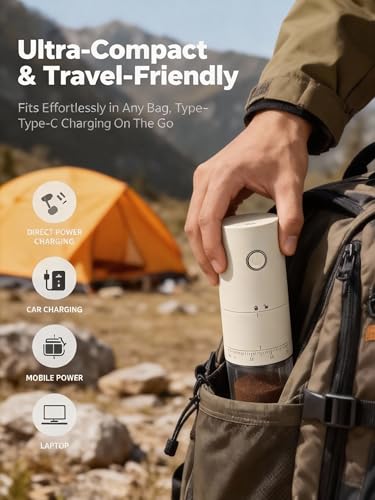 Portable Electric Coffee Grinder with Ceramic Burr (Light Beige)
