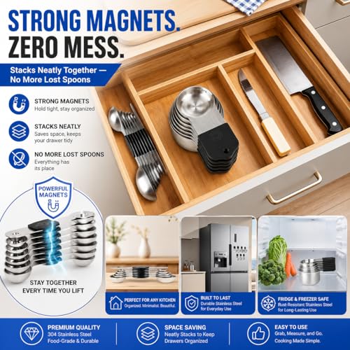 Magnetic Measuring Cups and Spoons Set (Black / Magnetic Measuring Cups and Spoons Set)