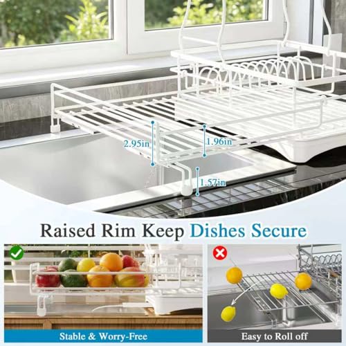 2 Tier Dish Drying Rack (White / 2-Tier Dish Rack 16.7"W X 14.8"H 12.8"-20.8")