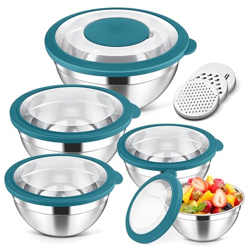 5 Piece Mixing Bowls with Airtight Clear Lids (Blue / 4.6, 3.5, 2.5, 2, 1.5QT)