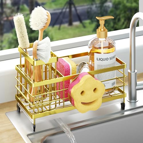 Self draining Sponge Holder for Kitchen Sink with Brush Holder and Dishcloth Holder