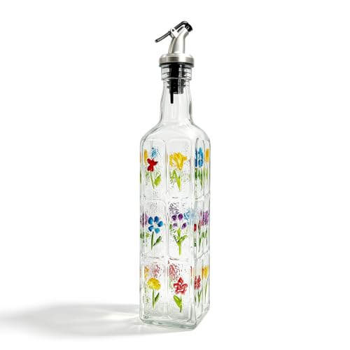 17oz Glass Square Oil Dispenser Bottle with Pour Spout (Bouquet)