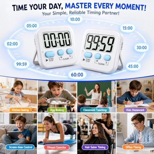 2 Pack Digital Timer for Kids Classroom Kitchen Timers for Cooking (2 * Classic White ( 97%+choice ))