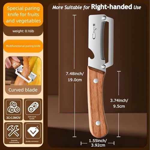 Vegetable Peeler with Wooden Handle Stainless Steel Blade and Bottle Opener for Sugarcane Pumpkin Winter Melon Papaya Potato pineapple Peeling