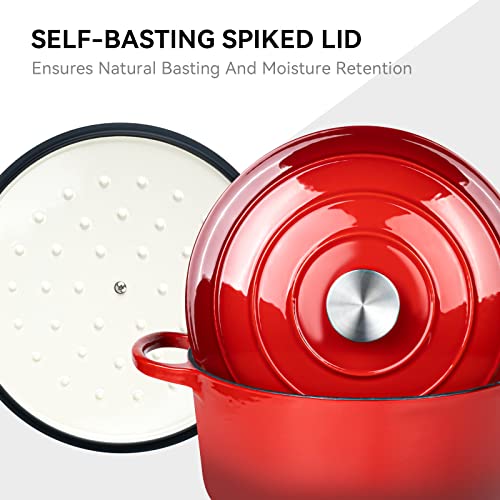 6 Quart Enameled Dutch Oven Pot with Lid (6 QT / Red)
