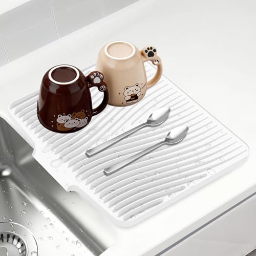 Silicone Dish Drying Mat for Kitchen counter (Ivory / 15.8" x 13")