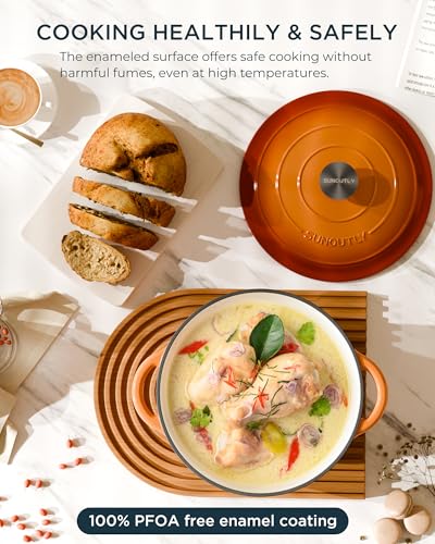 Enameled Cast Iron Dutch Oven (Cooking Pot / Vibrant orange / 4.5QT)