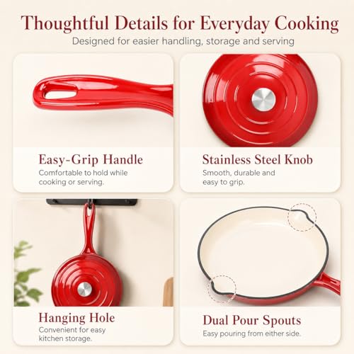 Enameled Cast Iron Cookware Set (Rouge Red)