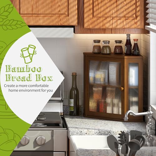 Corner Bread Box for Kitchen Countertop Double Layer Bamboo Wooden Bread box Large Capacity Bread Storage Bin (Brown / Medium)