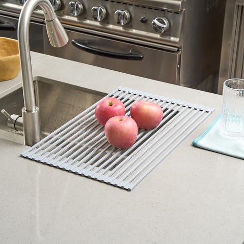 Gray Steel Over Sink Roll Up Drying Rack (Gray / 20.5" x 13")