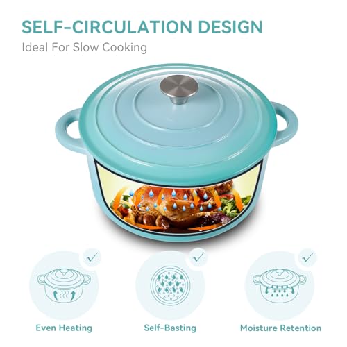 6 Quart Enameled Dutch Oven Pot with Lid (6 QT / Light Blue)