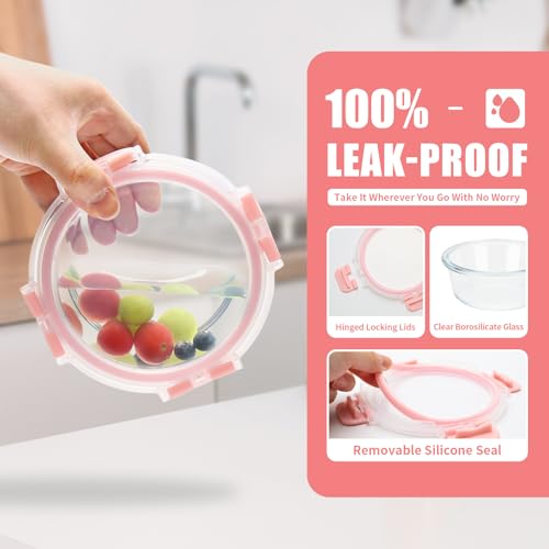 12pack 13oz Small Glass Food Storage Containers with Lids (13oz, 12 Pack - Pink Set, Same Size)