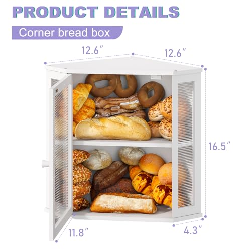Corner Bread Box for Kitchen Countertop (White / Extra Large)