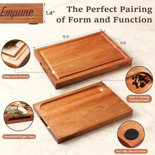Thick Wooden Cherry Cutting Board with Handle (Cherry Wood)