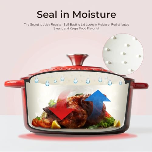 5.5QT Enameled Cast Iron Dutch Oven for Sourdough Bread Baking (Red / 5.5QT)