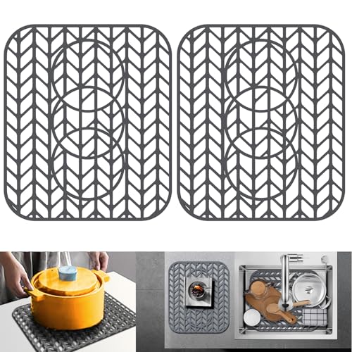 Sink Protectors for Kitchen Sink 13.58"x11.5"Silicone Kitchen Sink mat 2pcs (13.58"x11.6" x2 / Gray)