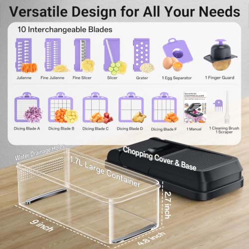 15-in-1 Vegetable Chopper with 10 Blades, Food Veggie Cutter, Purple (Purple / 10 Blades)