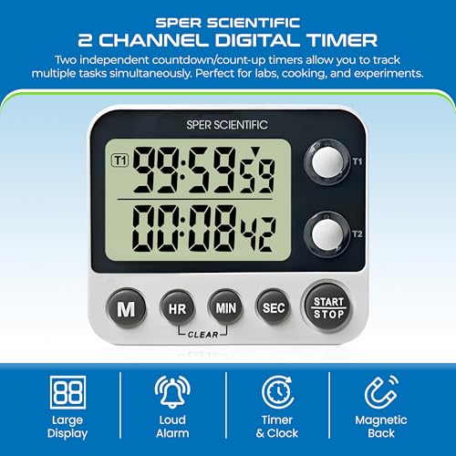2 Channel Digital Lab + Kitchen Timer with Color Coded LED Lights 810002 (4 Pack)