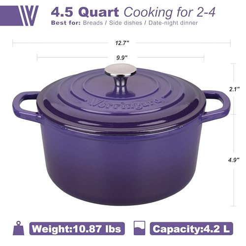 Enameled Cast Iron Dutch Oven Pot with Lid (4.5 QT / Purple)