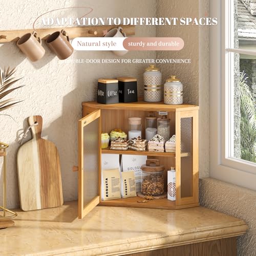 Corner Bread Box Kitchen Countertop Extra Large Capacity Farmhouse Bread Box (Natural / 11.8" x 11.8" x 13.8")