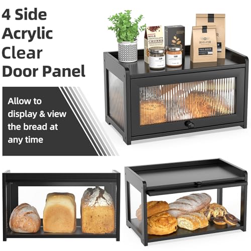 Bamboo Bread Box for Kitchen Countertop (Black)